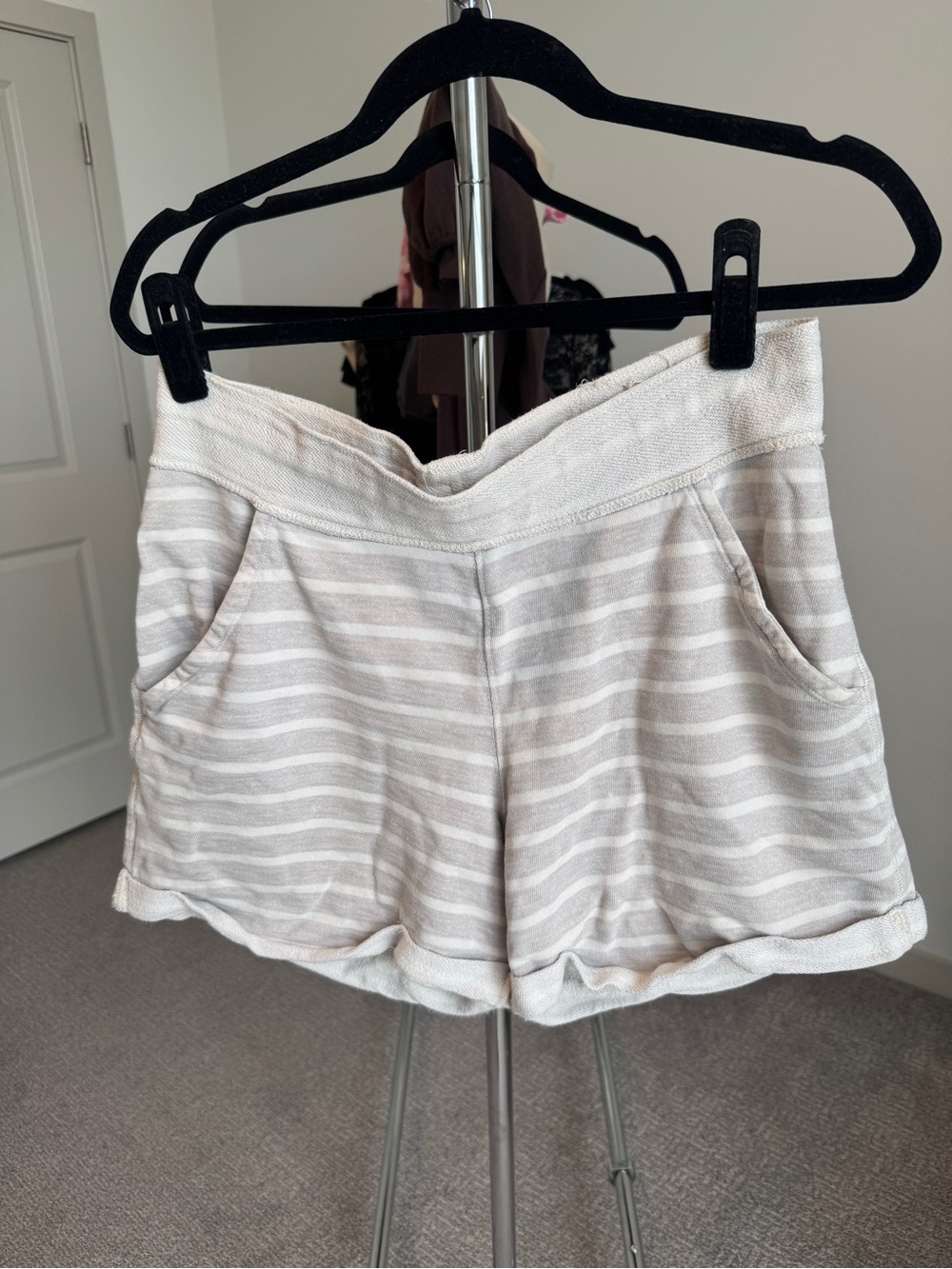 Mossimo Supply Co. Cream and Light Gray Striped lounge Shorts Medium